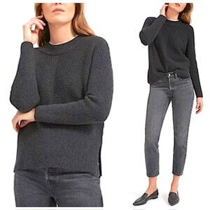Everlane Premium Cashmere Blend Ribbed Crewneck Sweater in Charcoal Gray